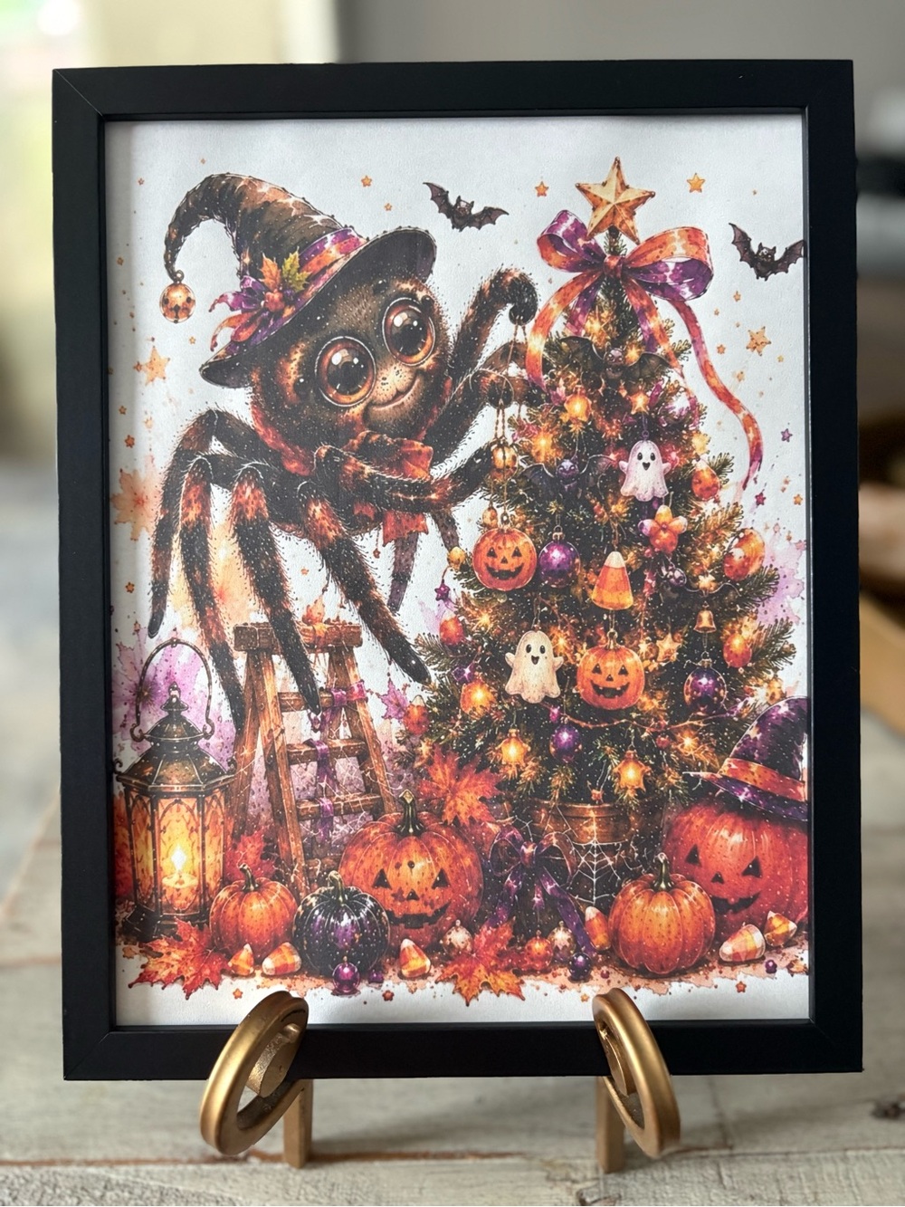 Halloween Spider and Tree Framed 8x10 Art Print